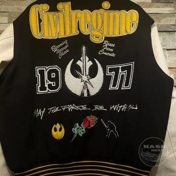 Civil Regime x Star Wars Varsity Letterman JacketRebel 1977 Patches Rare, NWT